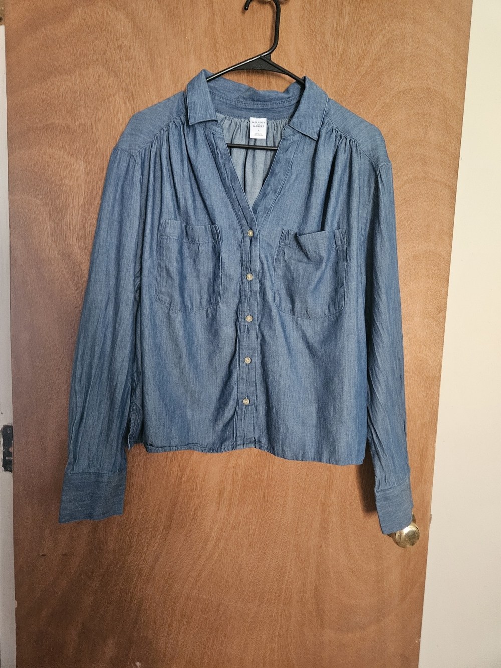 Melrose and Market Denim-Look Button Down Shirt - Blue